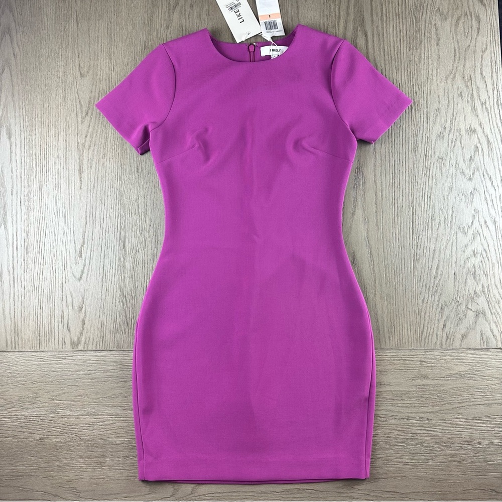 Size 2 NWT Likely Manhattan Sheath Dress Purple Short Sleeve Bodycon